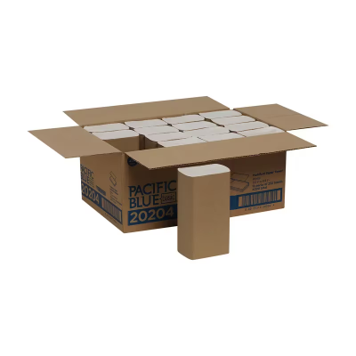 Pacific Blue Basic Folded Paper Towel 9.4X9.2 IN 1PLY White 1/2 Fold 250 Count/Pack 16 Packs/Case 4000 Count/Case