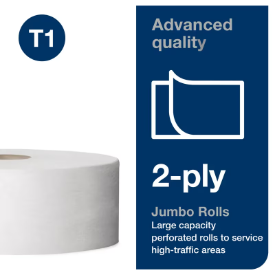 Tork Advance Toilet Paper & Tissue Roll T1 3.48IN X1600FT 2PLY White Jumbo (JRT) High Capacity Refill 6 Rolls/Case