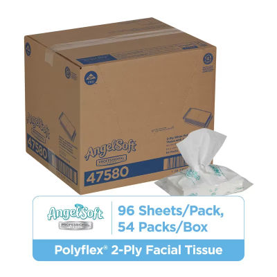 Angel Soft Professional® Facial Tissue 7.8X8.3 IN 2PLY White 1/2 Fold 96 Sheets/Pack 54 Packs/Case 5184 Sheets/Case