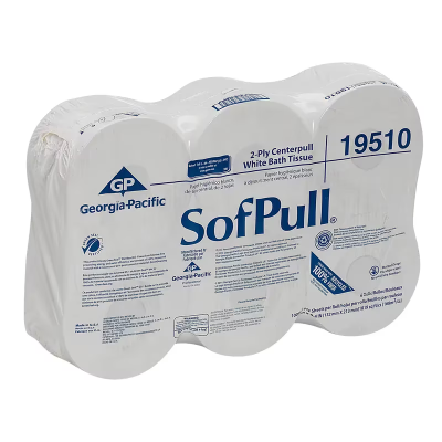 Sofpull® Toilet Paper & Tissue Roll 8.4X5.25 IN 2PLY White Centerpull High Capacity 1000 Sheets/Roll 6 Rolls/Case