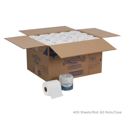 Angel Soft Ultra Professional® Toilet Paper & Tissue Roll 2PLY White Embossed Sheet L x W: 4IN X 4IN 400 Sheets/Roll