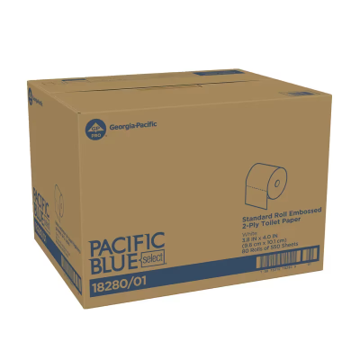Pacific Blue Select Toilet Paper & Tissue Roll 4X3.8 IN 2PLY White Embossed Standard EPA Indicator 550 Sheets/Roll