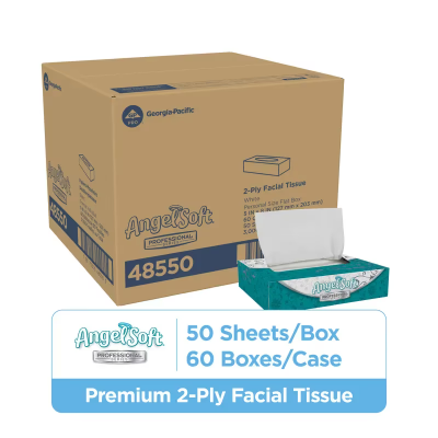 Angel Soft Professional® Facial Tissue 8X5 IN 2PLY White 1/2 Fold 50 Sheets/Pack 60 Packs/Case 3000 Count/Case