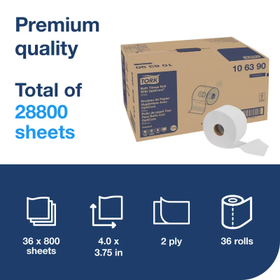 Tork OptiCore® Toilet Paper & Tissue Roll T11 4X3.75 IN 266.667 FT 2PLY White Premium Embossed 800 Sheets/Roll 36 Rolls/Case