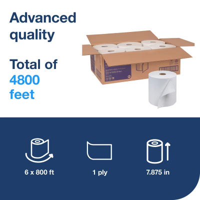 Tork Roll Paper Towel H21 7.875IN X800FT 1PLY White Hard Roll Embossed Advanced Refill 6 Rolls/Case
