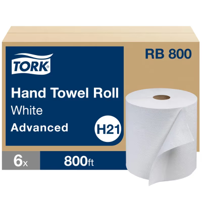 Tork Roll Paper Towel H21 7.875IN X800FT 1PLY White Hard Roll Embossed Advanced Refill 6 Rolls/Case