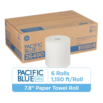 Pacific Blue Ultra™ Roll Paper Towel 7.8X7.875 IN 1150 FT 1PLY White Standard Roll 1.563IN Core Diameter 6/Case