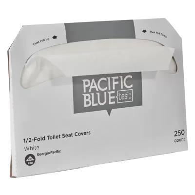 Pacific Blue Basic Toilet Seat Cover 17X14.5 IN 1PLY White Half-Fold 250 Sheets/Pack 20 Packs/Case 5000 Sheets/Case
