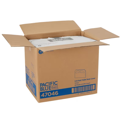 Pacific Blue Basic Toilet Seat Cover 17X14.5 IN 1PLY White Half-Fold 250 Sheets/Pack 20 Packs/Case 5000 Sheets/Case