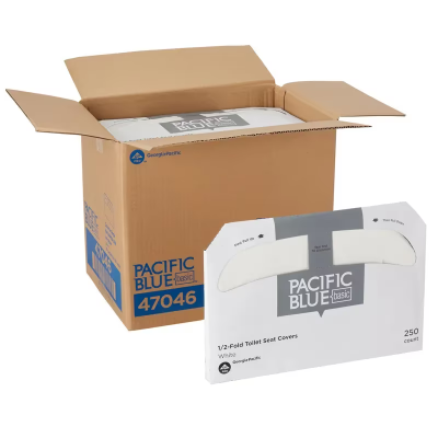 Pacific Blue Basic Toilet Seat Cover 17X14.5 IN 1PLY White Half-Fold 250 Sheets/Pack 20 Packs/Case 5000 Sheets/Case