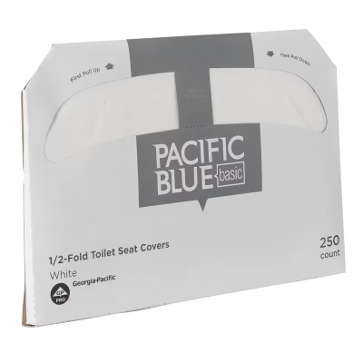 Pacific Blue Basic Toilet Seat Cover 17X14.5 IN 1PLY White Half-Fold 250 Sheets/Pack 20 Packs/Case 5000 Sheets/Case