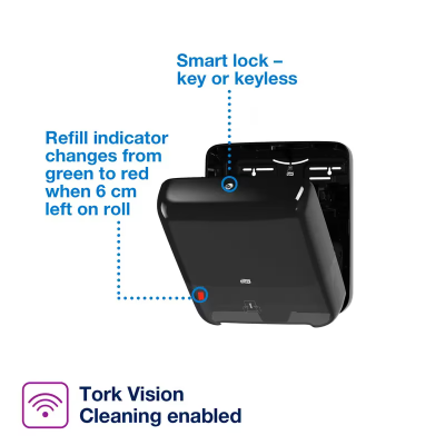 Tork Matic® H1 Paper Towel Dispenser Plastic Wall Mount Black Hard Roll High Capacity Elevation Range 1/Case