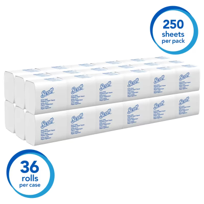 Scott® Toilet Paper & Tissue Sheets 4.5X8.3 IN 2PLY White Interfold High Capacity 250 Sheets/Roll 36 Rolls/Case