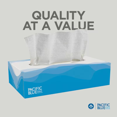 Pacific Blue Select Facial Tissue 8.4X7.5 IN 2PLY Tissue Paper White 1/2 Fold Flat Box 100 Sheets/Pack 30 Packs/Case