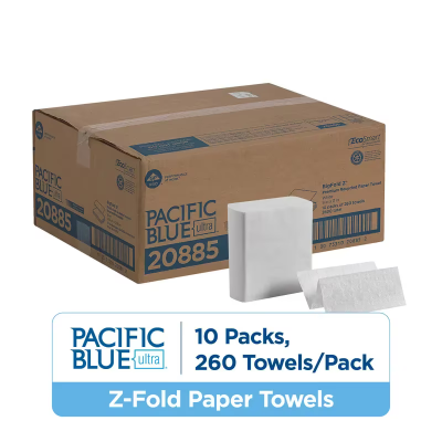 Pacific Blue Ultra™ Folded Paper Towel 10.8X8 IN 1PLY White 1/2 Fold 260 Sheets/Pack 10 Packs/Case 2600 Sheets/Case