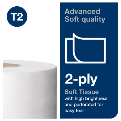 Tork Toilet Paper & Tissue Roll T2 8.38X3.48 IN 750.708 FT 2PLY Jumbo Jr (JRT) Mini Plus 1075 Sheets/Roll 12 Rolls/Case