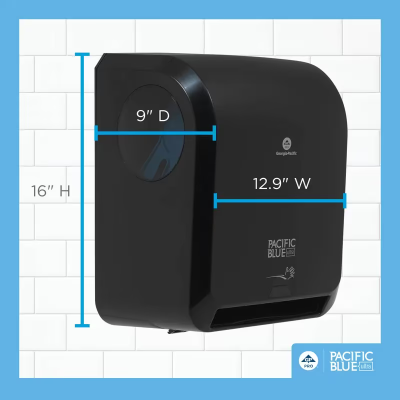 Pacific Blue Ultra™ Paper Towel Dispenser 9X12.9X16 IN Wall Mount Black 1-Roll Touchless High Capacity Automatic 1/Each