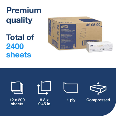Tork H2 Folded Paper Towel 9.45X8.3 IN 3.15X8.3 IN White Multifold Embossed Premium Refill Compressed 200 Count/Pack