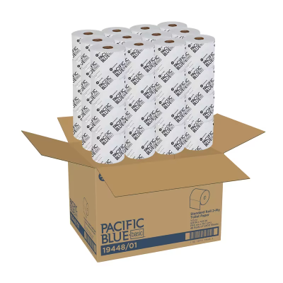 Pacific Blue Basic Toilet Paper & Tissue Roll 4X3.8 IN 2PLY White Standard EPA Indicator 1000 Sheets/Roll 48 Rolls/Case