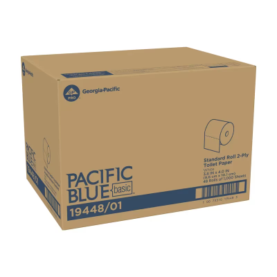 Pacific Blue Basic Toilet Paper & Tissue Roll 4X3.8 IN 2PLY White Standard EPA Indicator 1000 Sheets/Roll 48 Rolls/Case