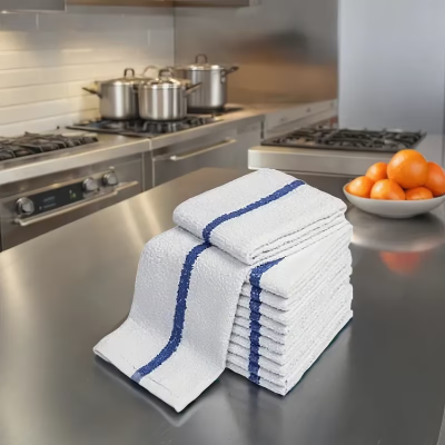Cleaning Towel 16X9 IN Terry Cloth White Blue Stripe Ribbed 60/Case