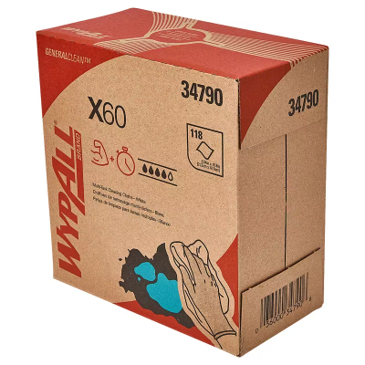 WypAll® X60 Cleaning Wipe 8.34X16.8 IN HydroKnit White Pop-Up Box 118 Count/Pack 10 Packs/Case 1180 Count/Case