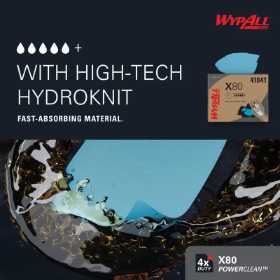 WypAll® X80 Cleaning Towel 11.1X16.8 IN Heavy Duty HydroKnit Blue Brag Box 160/Case