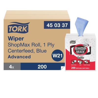 Tork ShopMax Cleaning Wipe 13X9 IN 216.667 FT Paper Blue Refill Centerfeed 200 Sheets/Roll 4 Rolls/Case 800 Sheets/Case