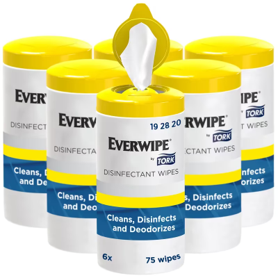 Everwipe® Sanitizing Wipes 7X7 IN 43.75 FT White Disinfectants Canister 75 Count/Roll