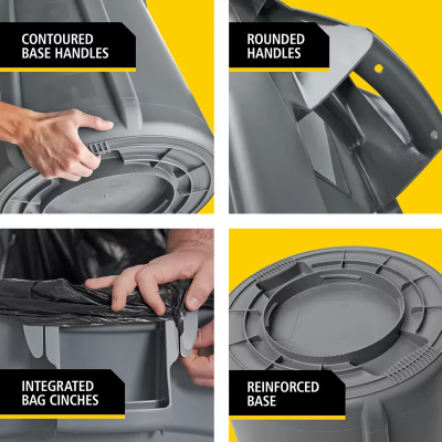 Brute® 1-Stream Trash Can 28.03X24.09X31.3 IN 44 GAL 176 QT Gray Round Resin Self-Venting Stationary Food Safe 1/Each