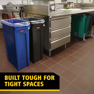 Executive Series™ 1-Stream Trash Can 11X22X30 IN 23 GAL 92 QT Black Rectangle Resin Venting Channels Slim 1/Each