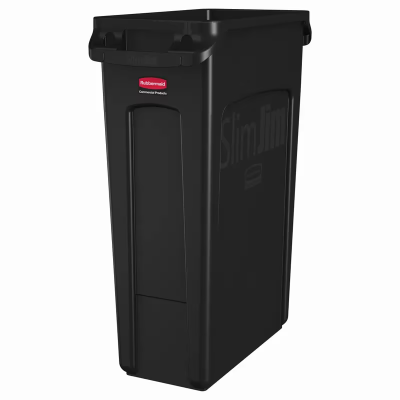 Executive Series™ 1-Stream Trash Can 11X22X30 IN 23 GAL 92 QT Black Rectangle Resin Venting Channels Slim 1/Each