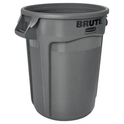 Brute® 1-Stream Trash Can 32 GAL 128 QT Gray Round Resin Venting Channels Stationary Food Safe 1/Each