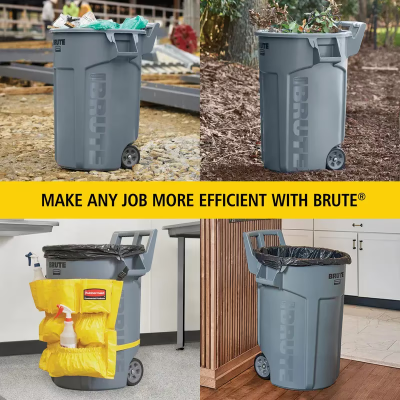 Brute® Trash 1-Stream Curbside Trash 28.36X27.57X35.75 IN 44 GAL 176 QT Gray Resin Venting Channels Food Safe Wheels 1/Each
