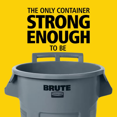 Brute® Trash 1-Stream Curbside Trash 28.36X27.57X35.75 IN 44 GAL 176 QT Gray Resin Venting Channels Food Safe Wheels 1/Each
