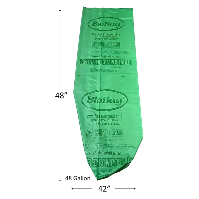 Compostable Liner 42X48 IN 48 GAL Green Plant Fiber 0.8MIL 10 Count/Pack 8 Packs/Case 80 Count/Case